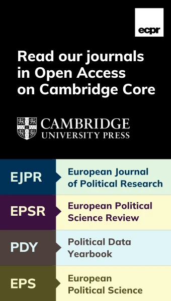 ECPR journals available in Open Access on Cambridge Core. Includes colourful EJPR, EPSR, PDY, and EPS journal titles and abbreviations.