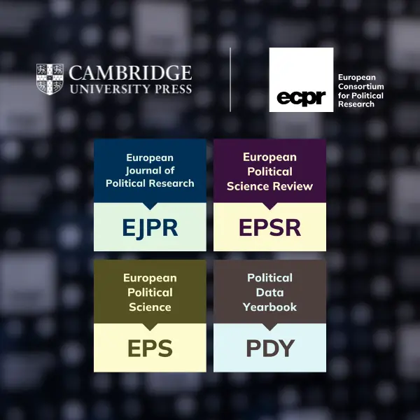 Colourful logos and publication titles from Cambridge University Press and ECPR: EJPR, EPSR, EPS, PDY.