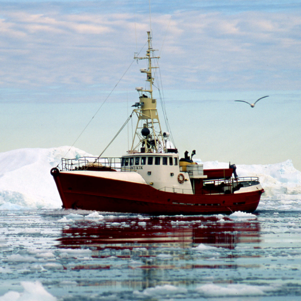 A fishing boat out at sea