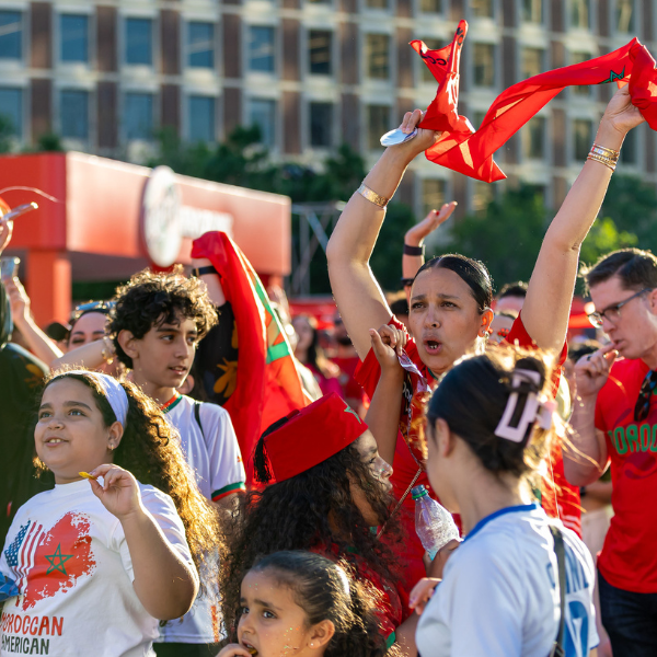 A crowd of Morocco football fans