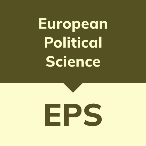 European Political Science journal (EPS) logo in khaki green and light yellow